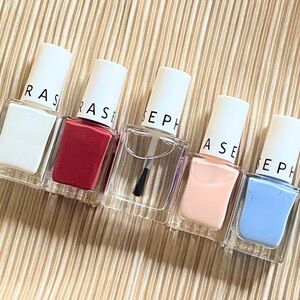 SEPHORA 5pc NAIL POLISH SET BABY BLUE PINK CLEAR TOP COAT WHITE BURGUNDY